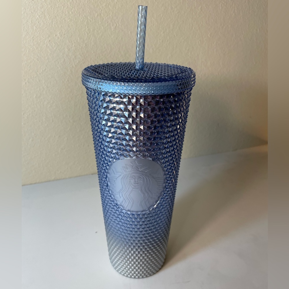 Starbucks 2023 Holiday Blue Silver Icicle Ombre Bling Studded Tumbler 24oz